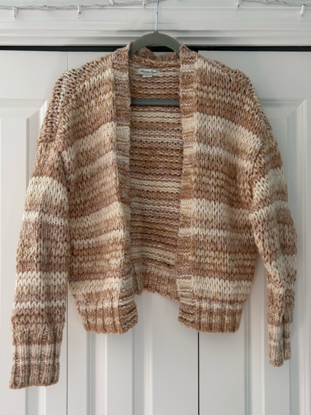 American Eagle Outfitters Beige and Cream Striped Chunky Cardigan